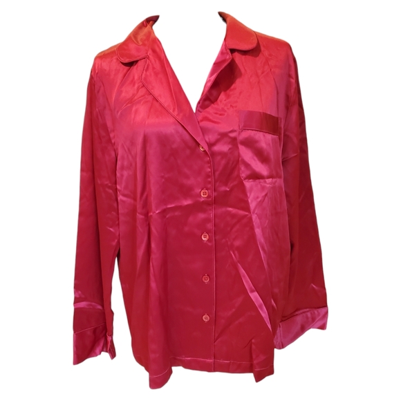Neiman Marcus Intimates Red Silk Long Sleeve Pajamas, Button Down XL - Picture 4 of 7